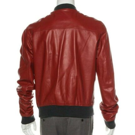Luxurious Men's Red Lambskin Leather Bomber Jacket - Red Bomber Jacket