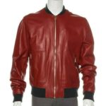 Luxurious Men's Red Lambskin Leather Bomber Jacket - Red Bomber Jacket