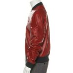 Luxurious Men's Red Lambskin Leather Bomber Jacket - Red Bomber Jacket