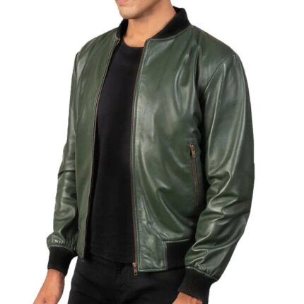 Premium Green Leather Jacket - Motorcycle Jacket - Motorcycle Bomber Jacket for Men