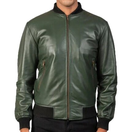 Premium Green Leather Jacket - Motorcycle Jacket - Motorcycle Bomber Jacket for Men