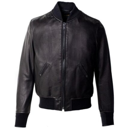 Genuine Cowhide Leather Bomber Jacket - Black Leather Jacket