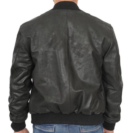 Premium Mens Black Letterman Bomber Jacket By Zay Leather