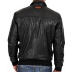 Lightweight Leather Jacket Mens Black Leather Bomber Jacket with Zipper