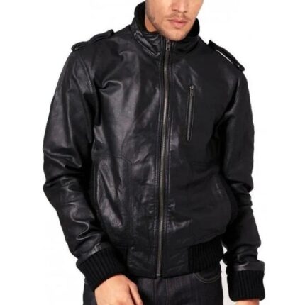Stylish Mens Soft Sheepskin Leather Front Zip Bomber Jacket