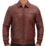 Men's Vintage Brown Leather Bomber Jacket By Zay Leather