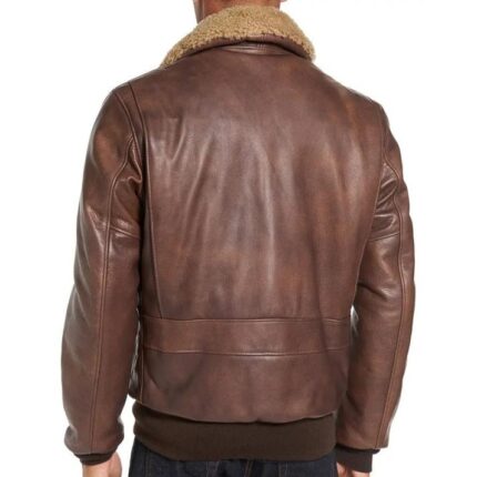 Mens Vintage Leather Bomber Jacket with Shearling Collar Jacket