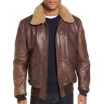 Mens Vintage Leather Bomber Jacket with Shearling Collar Jacket