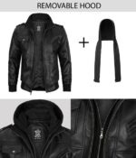Genuine Mens Black Leather Jacket with Removable Hoodie Jacket