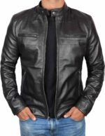 Genuine Black Leather Cafe Racer Jacket Mens - Biker Jacket Mens
