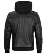 Genuine Mens Black Leather Jacket with Removable Hoodie Jacket