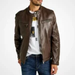 Men's Brown Leather Jacket - Slim Fit