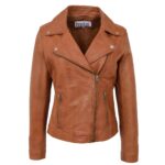 Tan Biker Jacket Women | Soft Leather Cross Zip Ladies Jacket