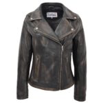 Black Vintage Biker Jacket | Women’s Cross Zip Leather Jacket
