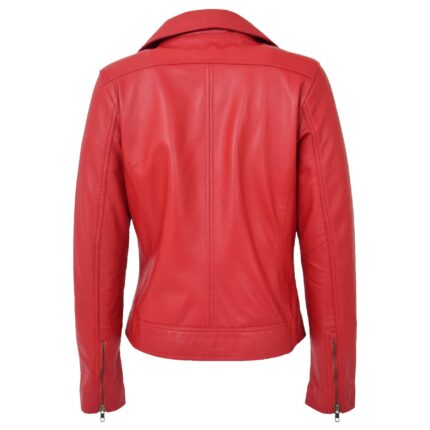 Women’s Red Leather Jacket | Soft Cross Zip Biker Jacket