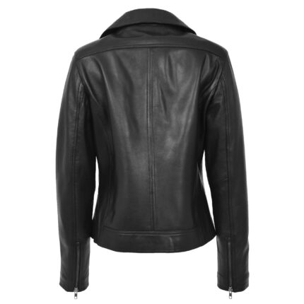 Black Leather Biker Jacket Women | Soft Cross Zip Ladies Jacket