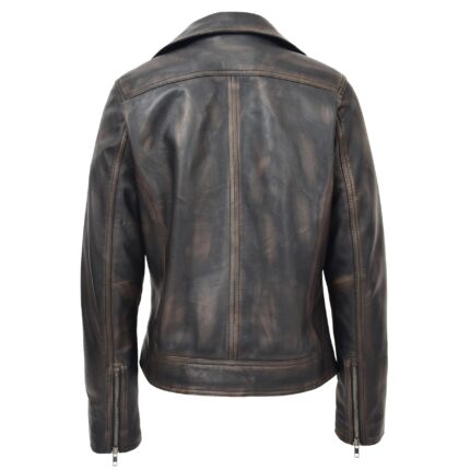 Black Vintage Biker Jacket | Women’s Cross Zip Leather Jacket