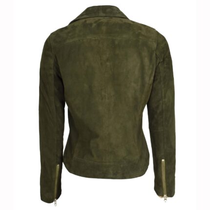 Green Suede Jacket | Genuine Women Suede Biker Jacket