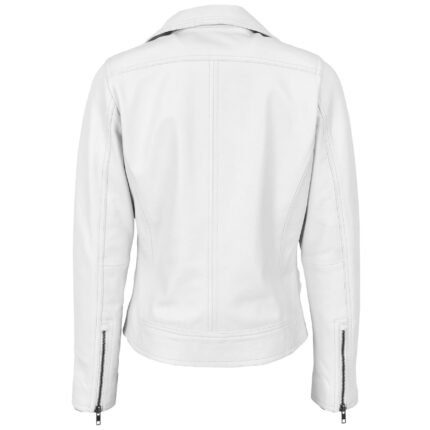 Women’s White Leather Jacket | Soft Cross Zip Biker Jacket