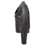 Black Vintage Biker Jacket | Women’s Cross Zip Leather Jacket