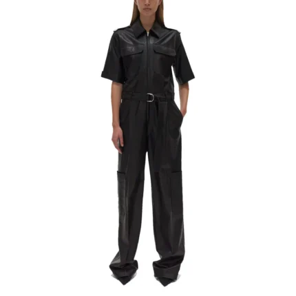 Black Baggy Leather Jumpsuit
