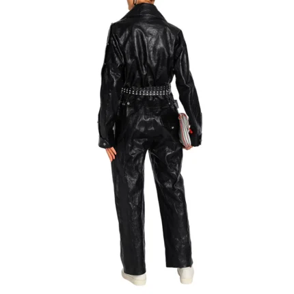 Textured Black Elite Ladies Leather Jumpsuits In Bold Style