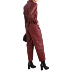 Bold Cherry Red Genuine Leather Jumpsuit for Women