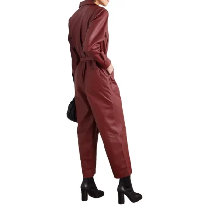 Bold Cherry Red Genuine Leather Jumpsuit for Women