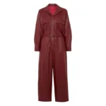 Bold Cherry Red Genuine Leather Jumpsuit for Women