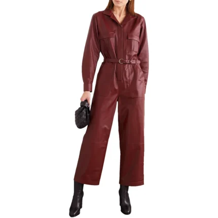 Bold Cherry Red Genuine Leather Jumpsuit for Women