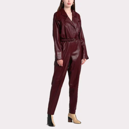 Burgundy Leather Jumpsuit for Women