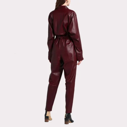 Burgundy Leather Jumpsuit for Women