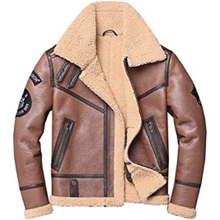 Genuine Leather Shearling Aviator Bomber Jacket – Sheepskin Coat