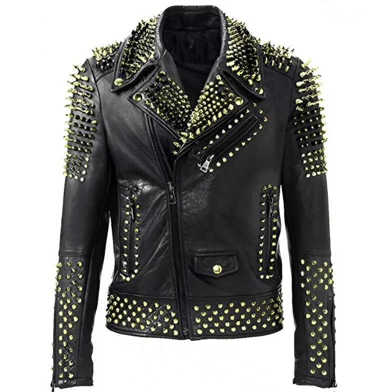 Mens-Studded-Biker-Leather-Jacket-Black Men’s Studded Black Biker Leather Jacket - Image 1