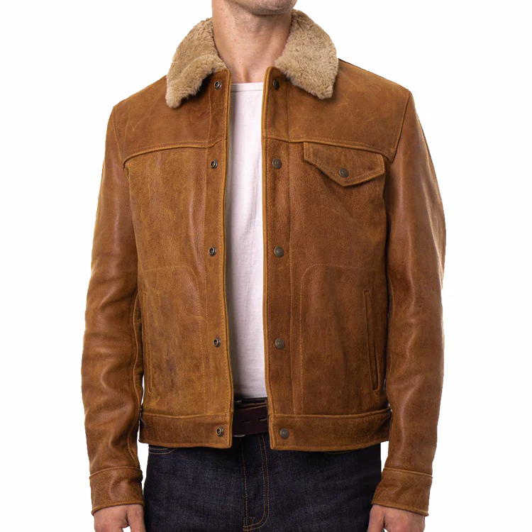 Mens-Vintage-Buffalo-Leather-Trucker-Jacket Vintage Buffalo Leather Trucker Jacket - Image 1