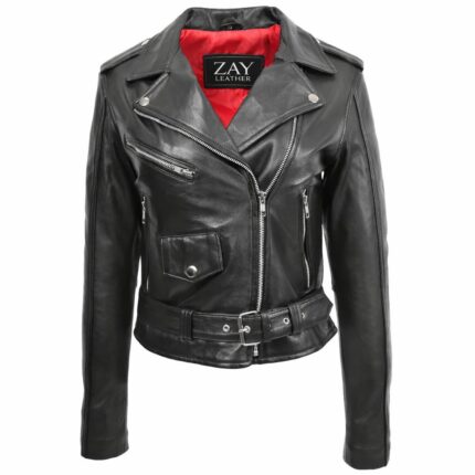 Ladies Black Leather Biker Jackets Brando Jacket Kate Black