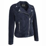 Blue Leather Jacket for Woman | Genuine Leather Ladies Biker Jacket – ZAY Leather