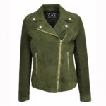 Green Suede Jacket | Genuine Ladies Suede Biker Jacket – ZAY Leather