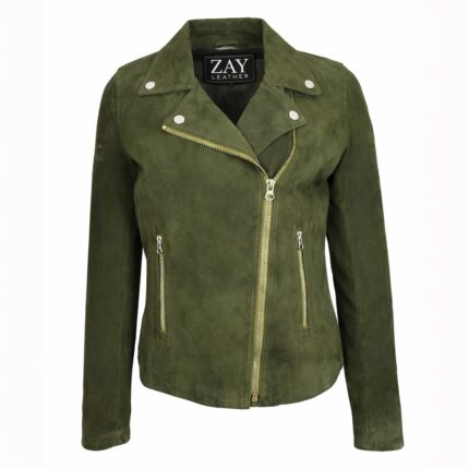 Green Suede Jacket | Genuine Ladies Suede Biker Jacket – ZAY Leather