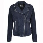 Blue Leather Jacket for Woman | Genuine Leather Ladies Biker Jacket – ZAY Leather