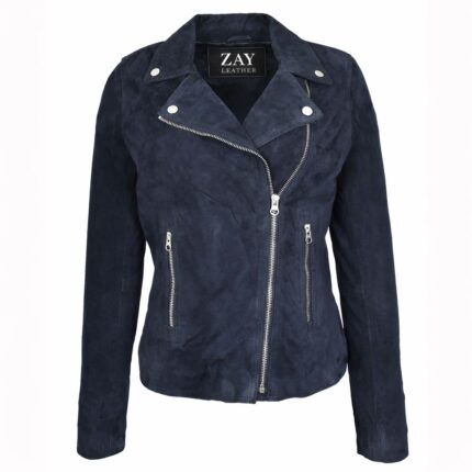 Blue Leather Jacket for Woman | Genuine Leather Ladies Biker Jacket – ZAY Leather