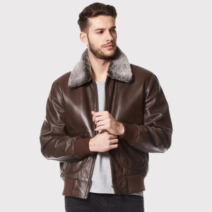 Air Force Aviator Leather Jacket with Fur Collar | Military Bomber Jacket
