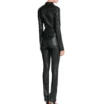 Designer Black Leather Jumpsuit for Women With Belted Waist