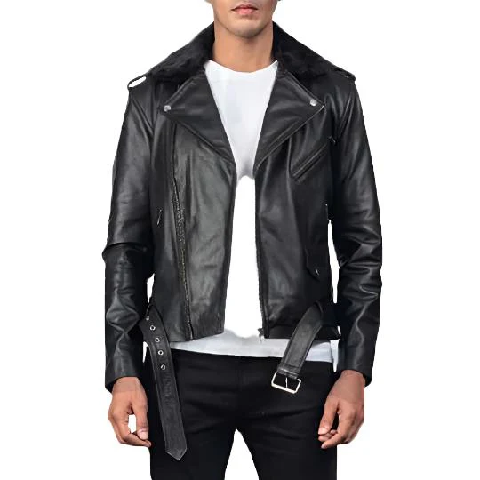 black-biker-leather-jacket Men’s Black Leather Biker Jacket – Classic Motorcycle Style - Image 1