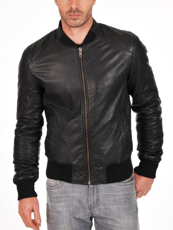 img_7827-2 Men’s Soft Genuine Sheepskin Quilted Bomber Jacket - Image 1