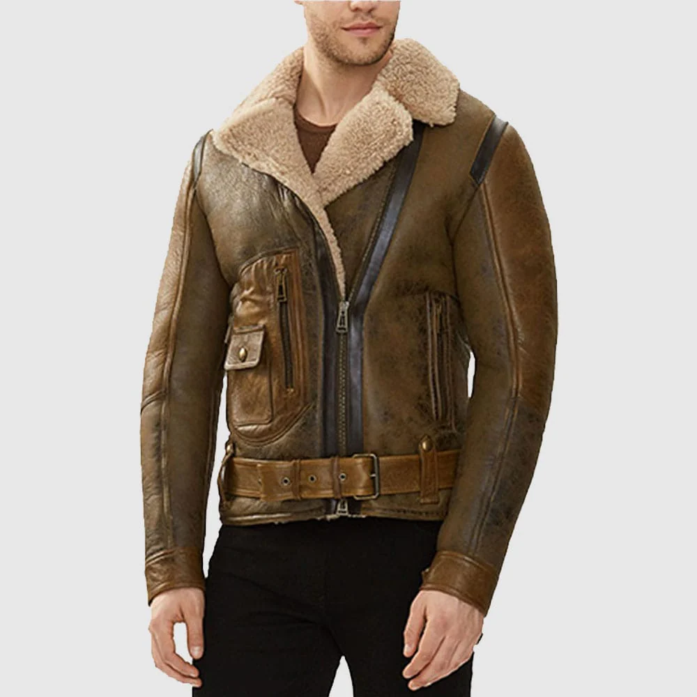 mens-b3-aviator-shearling-brown-jacket Men’s B-3 Leather Bomber – Shearling Aviator Jacket - Image 1