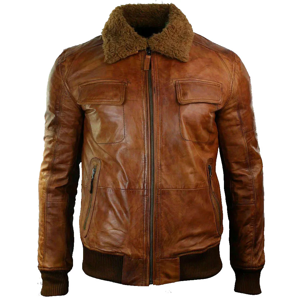 mens-fashion-brown-fur-collar-leather-jacket Men’s Winter Leather Jacket with Fur Collar - Image 1
