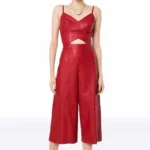 red sheepskin leather jumpsuit