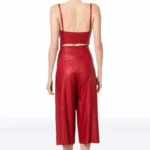 red sheepskin leather jumpsuit