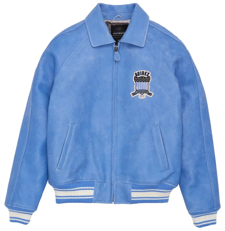 AVF23i021_DENIM_ICON_JACKET_DENIM_461_FLAT_FRONT2017x2075_1749x1800 Avirex Premium Denim Blue Leather Jacket - Image 1